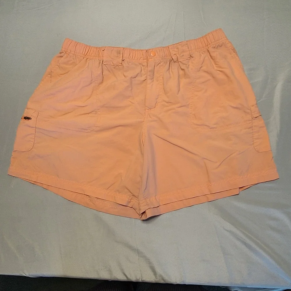 Columbia Cargo Shorts‎ Mens XL Orange Nylon Hiking Fishing Elastic Waist AL4572
